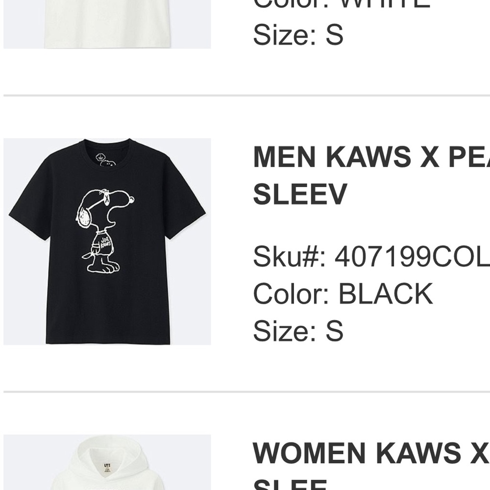 Uniqlo x KAWS unisex t-shirt Snoopy peanuts new